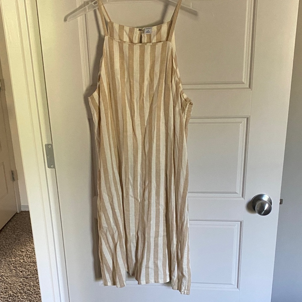 Old Navy Beige and White Striped linen Dress